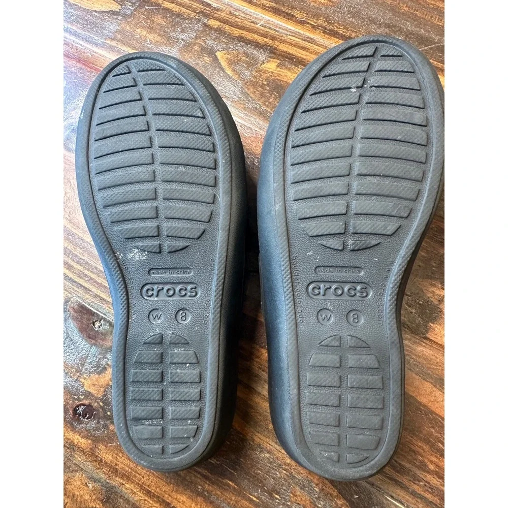 Crocs Patricia Black Wedge Sandals Multi Strap Comfort Slide Shoes Womens 8